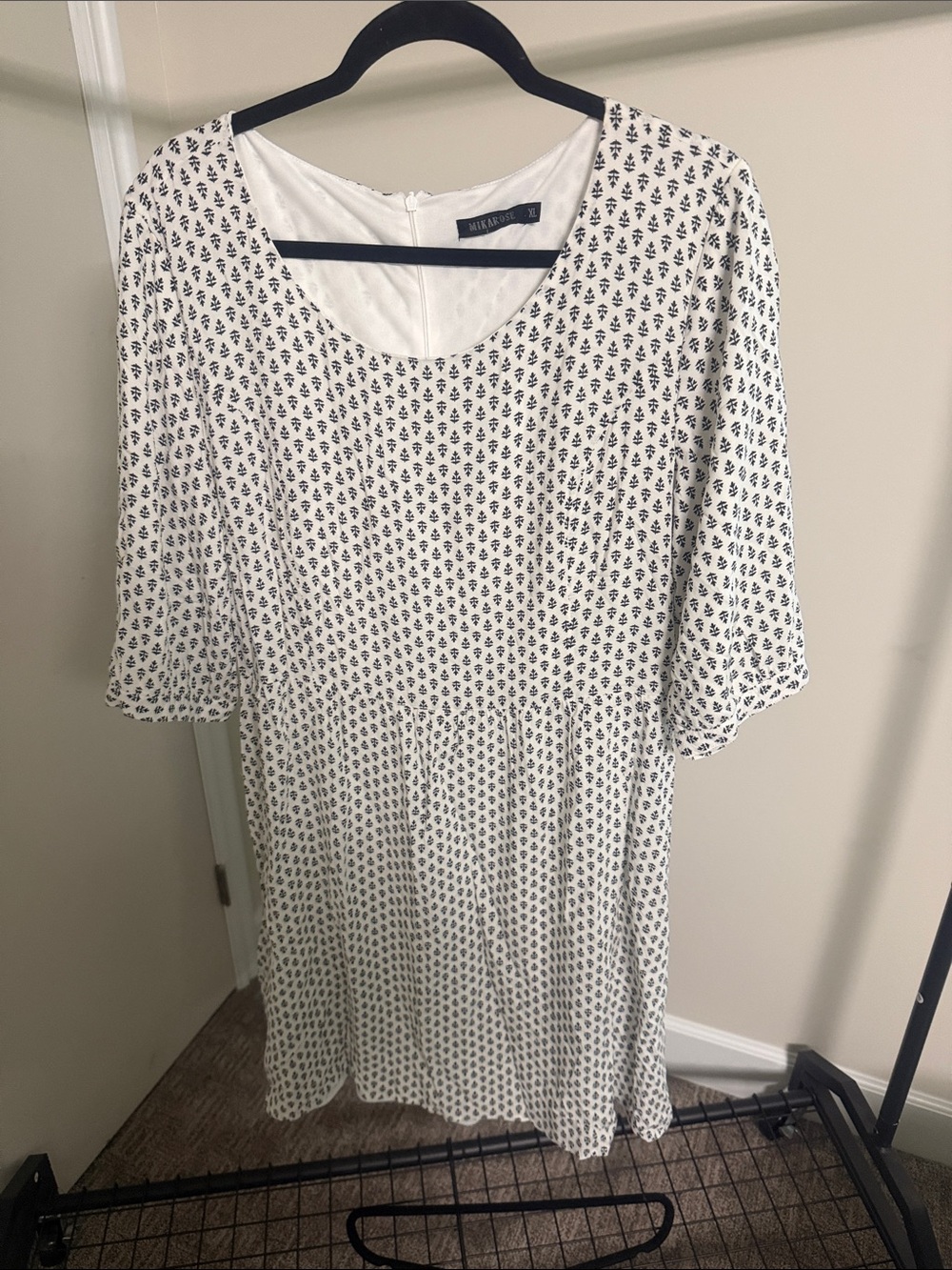 Mikarose White Midi Dress with Black Leaf Print